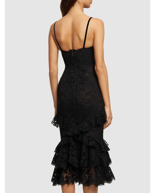 Roberto Cavalli Black Macramé Lace Ruffled Hem Midi Dress