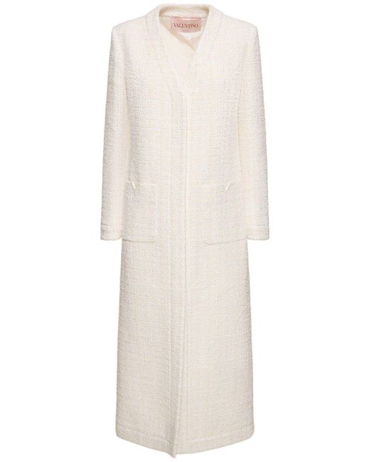 Robe longue en tweed de lurex à col en v Valentino en coloris White