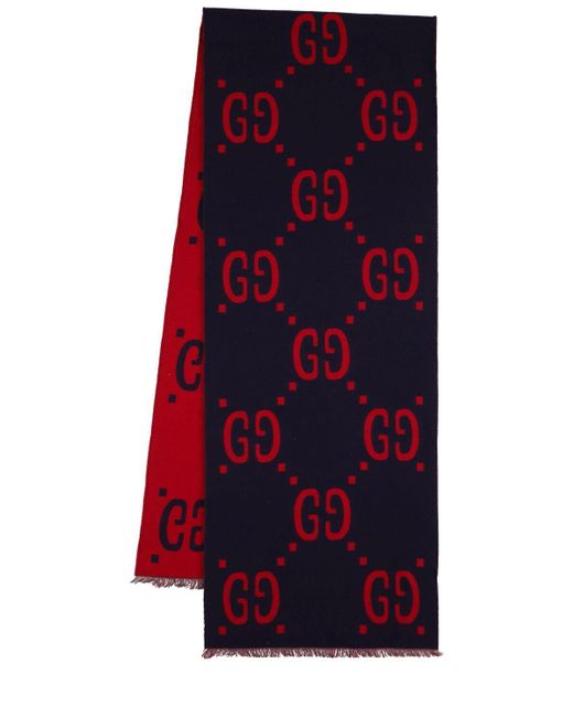 Gucci Gg Jacquard Wool & Silk Scarf in Blue for Men