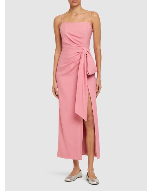 MSGM Pink Viscose Blend Midi Dress W/bow