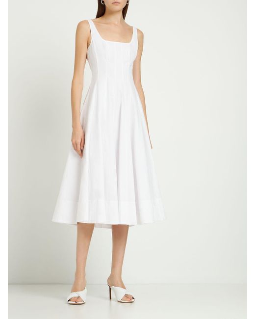 Staud White Cotton Poplin Midi Dress