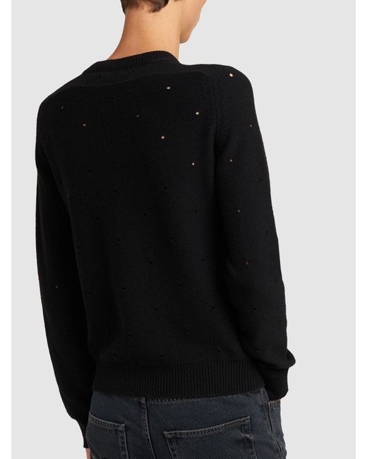 Saint Laurent Black Wool Knit Crewneck Sweater W/crystals for men