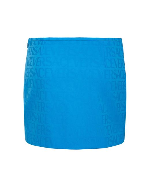 Versace Blue Minirock Aus Wollmischjacquard Mit Logo