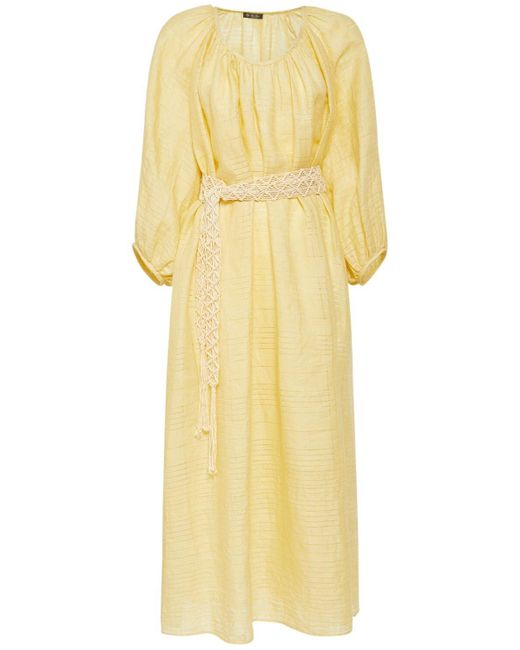 Loro Piana Yellow Medea Needle Linen Midi Dress W/ Belt