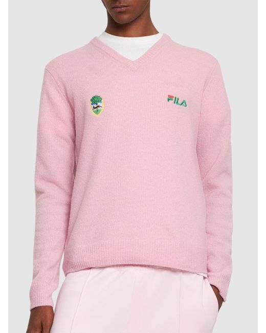 Fila F Linear Crest V Neck Sweater in Pink for Men Lyst