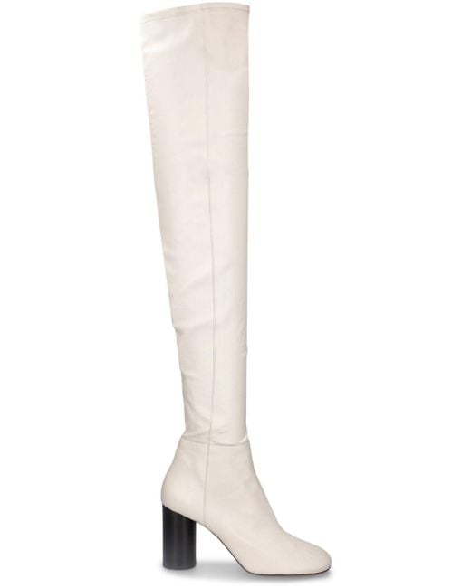 Isabel Marant White 85mm Lelta Leather Knee High Boots