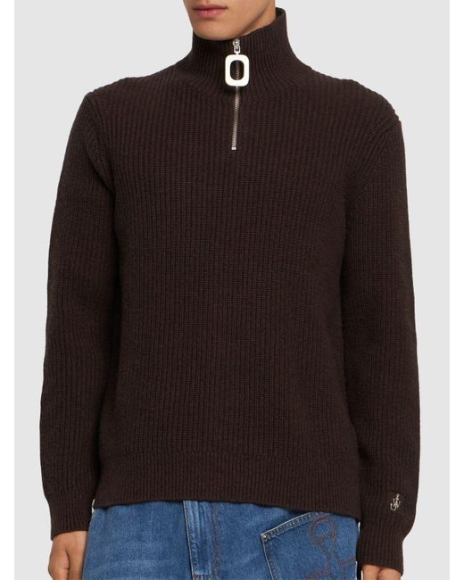 J.W. Anderson Brown Jwa Cotton Blend Half Zip Sweater Dark for men