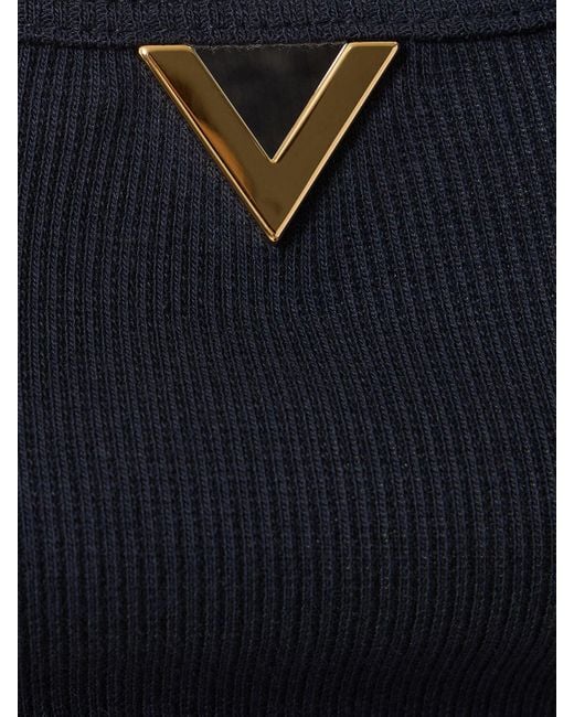 Valentino Blue Cotton Ribbed Jersey Logo Tank Top