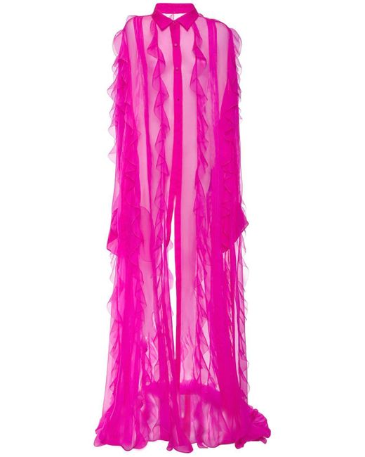 Ruffled pink silk-chiffon blouse – ANT – Woman Collection