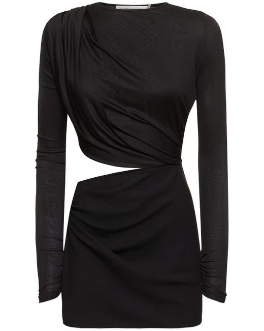 Christopher Esber Black Ribbed Viscose Mini Dress W/cutout