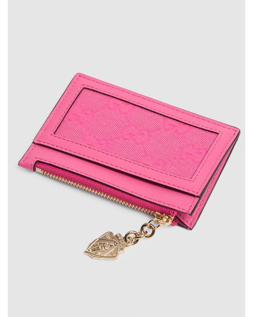 Portefeuille en toile gg et cuir luce Gucci en coloris Pink