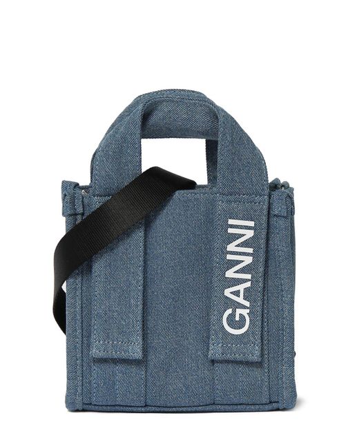 Ganni Blue Mini Recycled Poly Tote Bag