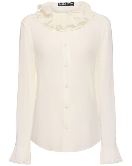 Dolce & Gabbana Black Silk Blend Ruffled Collar Shirt