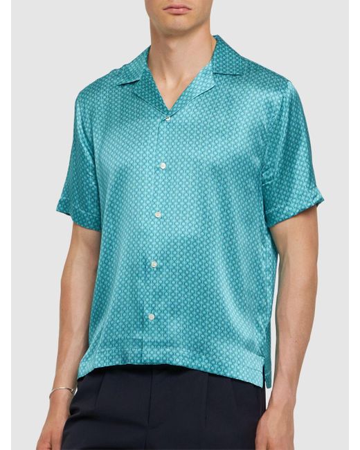 Frescobol Carioca Blue Roberto Star Print Silk Shirt for men
