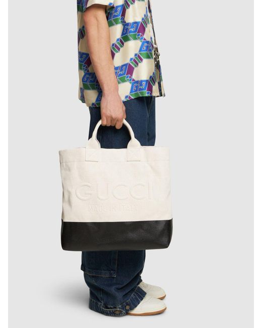 Gucci Natural Cabas Small Bicolor Cotton Tote Bag for men