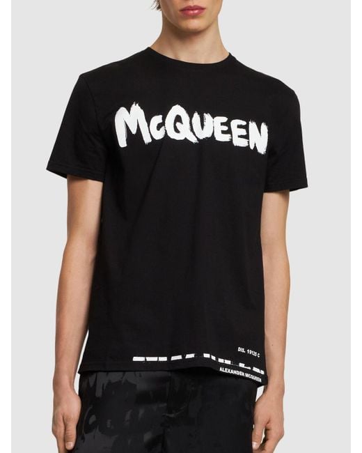 Alexander McQueen Black Logo Printed Cotton Jersey T-Shirt for men