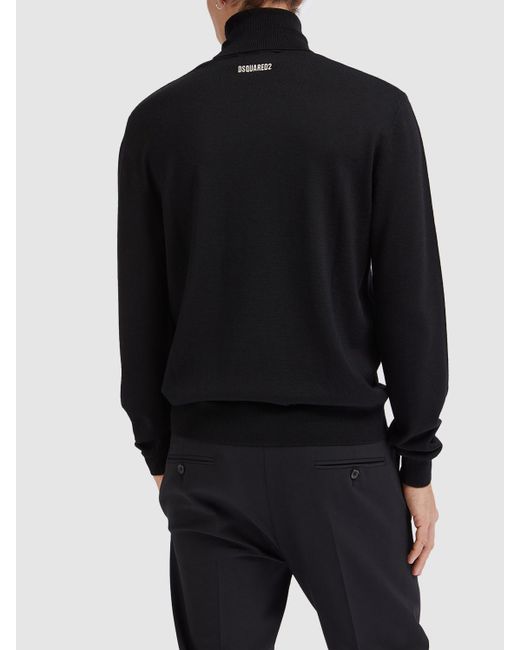 DSquared² Black Icon Wool Knit Turtleneck Sweater for men