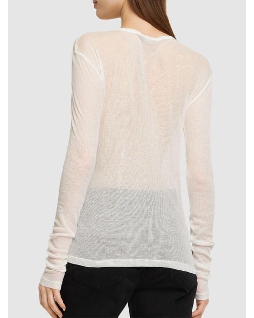 Ann Demeulemeester White Fiene Ribbed Cotton Long Sleeve Top