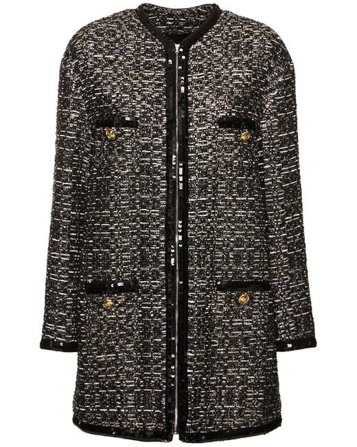 Giambattista Valli Black Lurex Tweed Collarless Coat