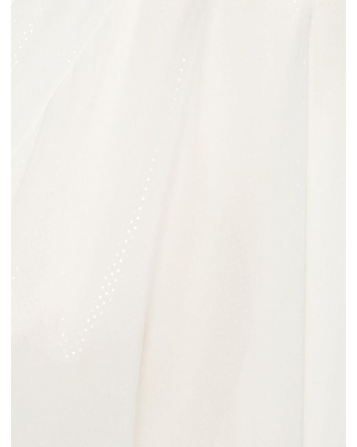 Balmain White Shiny Jersey V-neck Mini Kaftan Dress