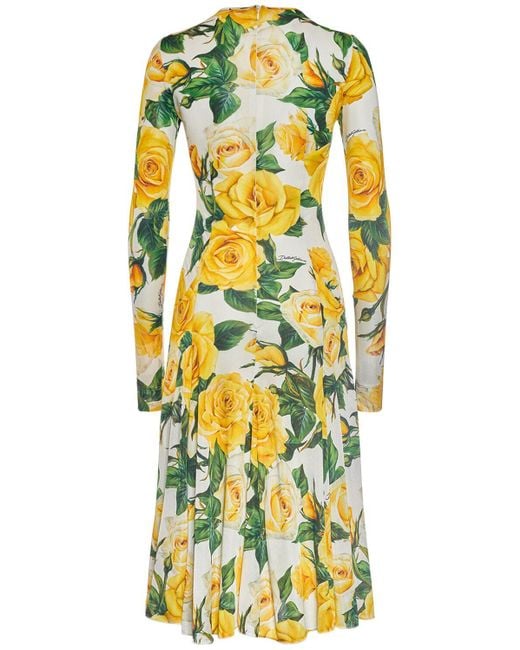 Vestito midi in organza stampata di Dolce & Gabbana in Yellow