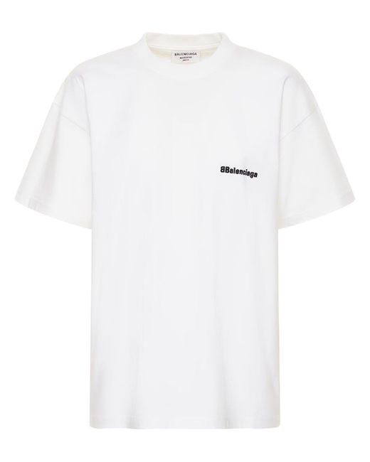 Balenciaga White Medium Fit Embroidered Cotton T-shirt