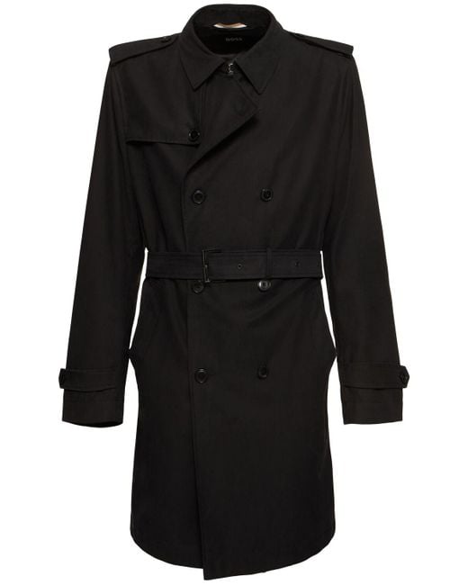 メンズ Boss Hyde リヨセル&コットントレンチコート Black