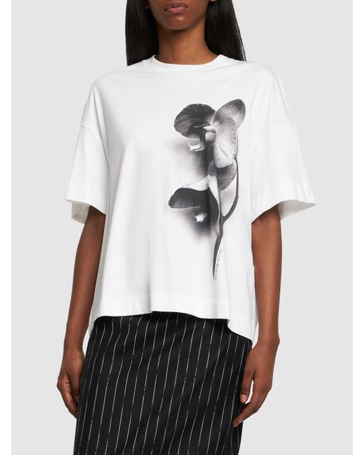 T-shirt en coton imprimé orchidée Alexander McQueen en coloris White