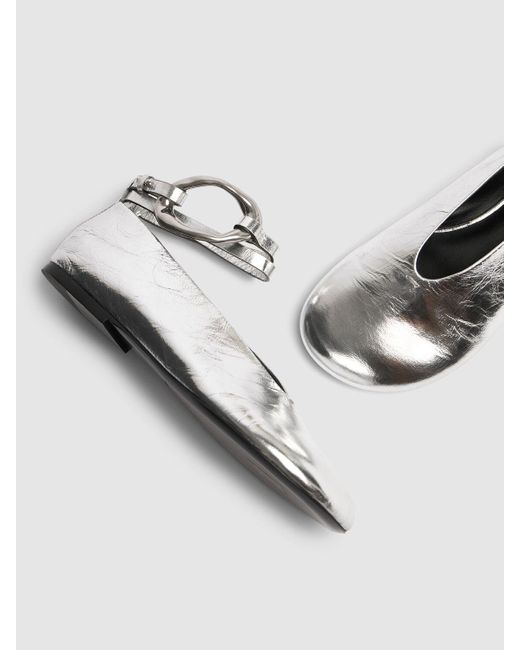 Chaussures plates en cuir métallisé 10 mm Jil Sander en coloris White