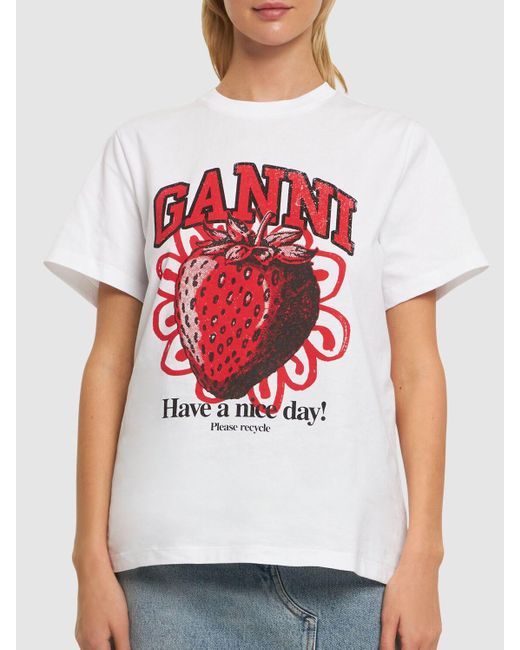Ganni White Printed Cotton T-shirt
