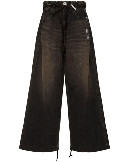 Maison Mihara Yasuhiro Black Gathered High Rise Denim Wide Jeans