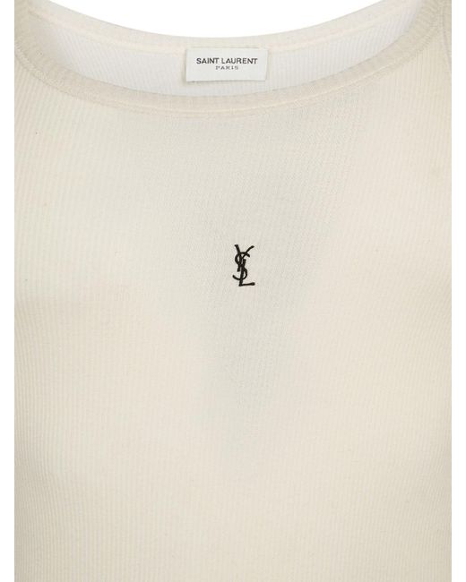 Saint Laurent Cassandre Logo Patch Cotton Tank Top in Natural for