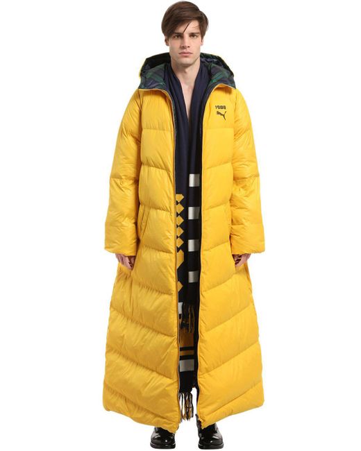 PUMA Synthetic Reversible Long Nylon Puffer Jacket in Yellow for Men | Lyst