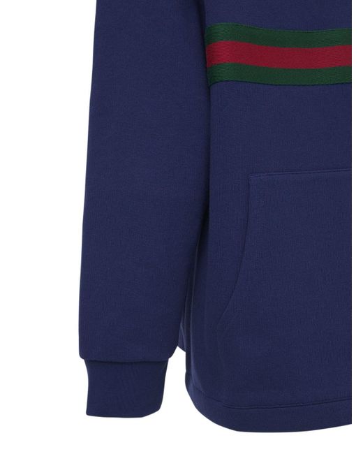 Gucci Logo Web Cotton Half Zip Hoodie in Blue for Men - Lyst