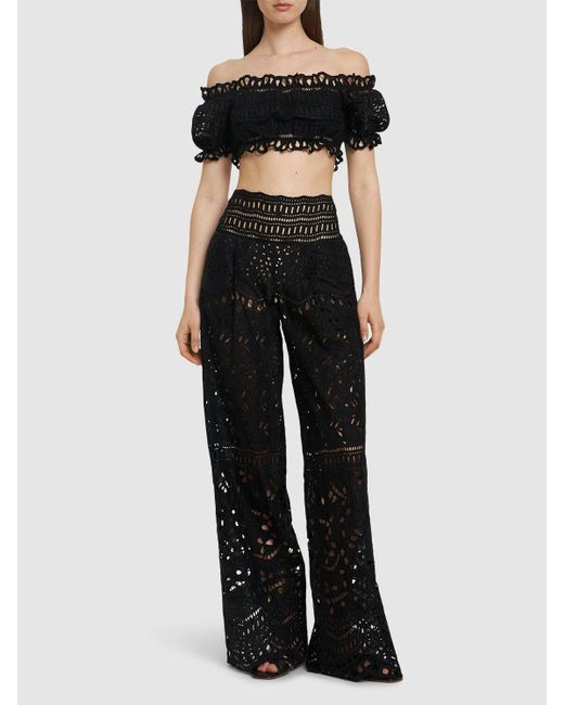Femme Crop Top À Col Bardot En Coton Mélangé Ermanno Scervino en coloris Black
