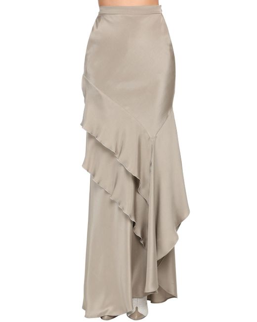 Max Mara Natural Ruffled Silk Crepe De Chine Long Skirt