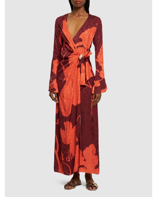 Johanna Ortiz Red Sanctuary For Dream Jacquard Midi Dress