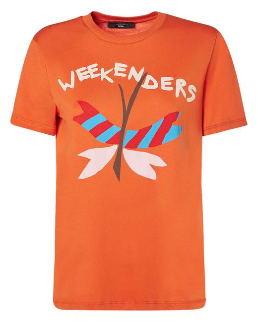 Weekend by Maxmara Orange Nervi Printed Cotton Jersey T-Shirt