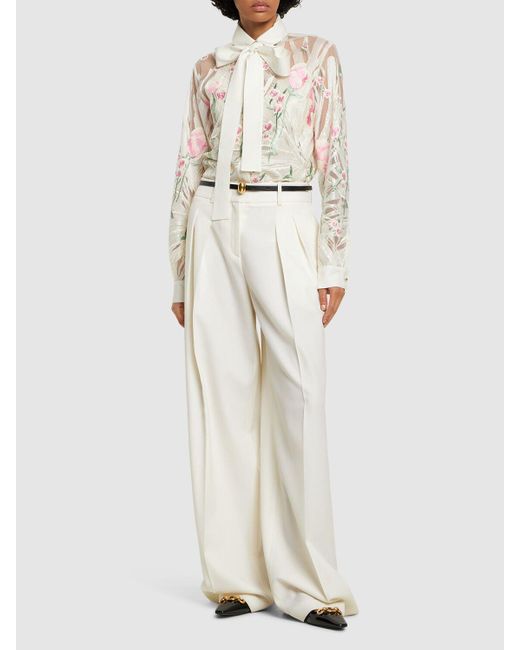 Elie Saab Natural Tulle Embroidered & Sequined Shirt