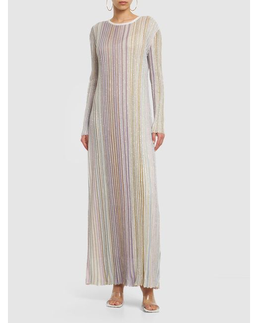Missoni Natural Sequined Striped Knit Long Dress