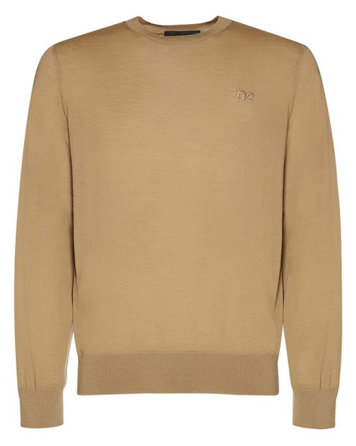 DSquared² Natural Monogram Wool Crewneck Sweater for men