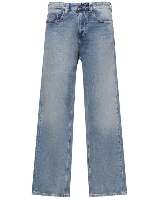 DIESEL Blue D-Macro Cotton Denim Straight Jeans for men