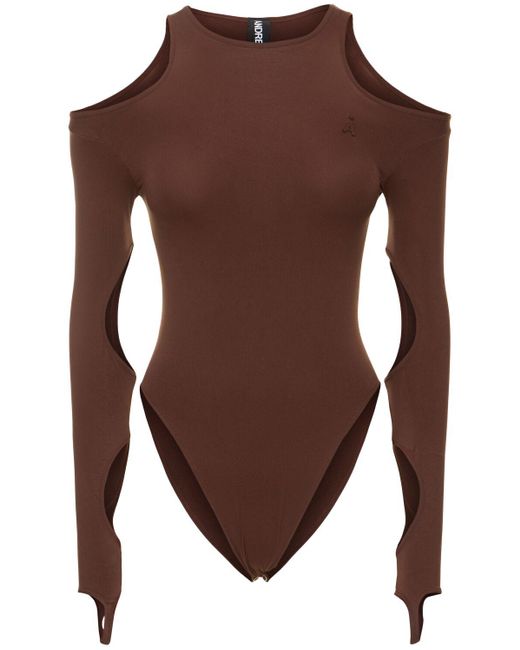 ANDREADAMO Brown Sculpting Jersey Cutout Bodysuit