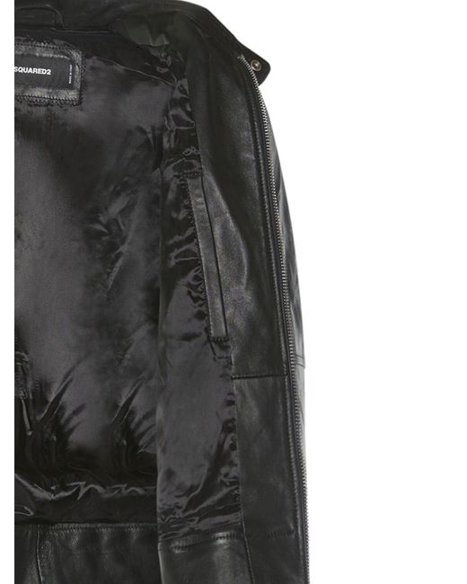 DSquared² Black Biker Leather Zip Jacket for men