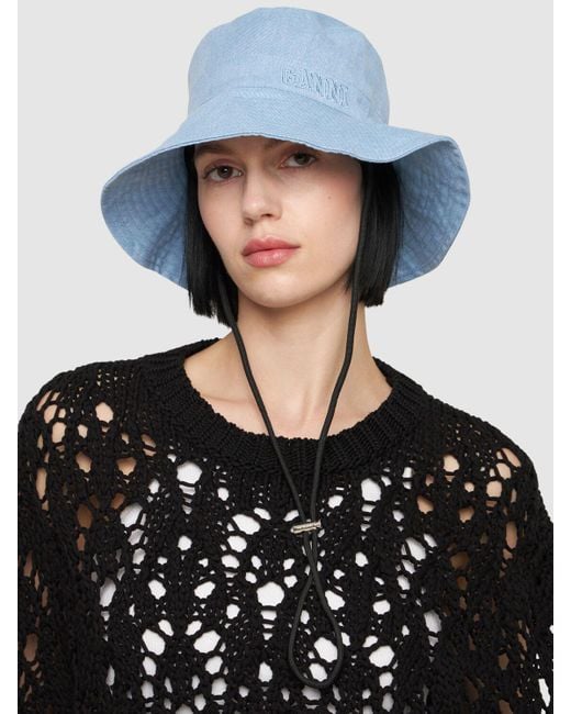 Ganni Fisherman Denim Bucket Hat in White | Lyst