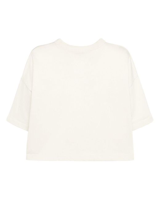 Bottega Veneta White Jersey Cropped T-shirt W/ V Pocket