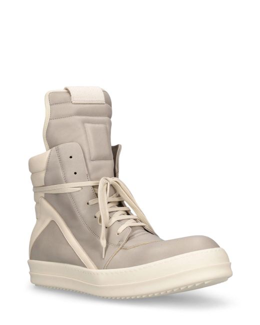 Rick Owens Natural Geobasket Leather High Top Sneakers for men