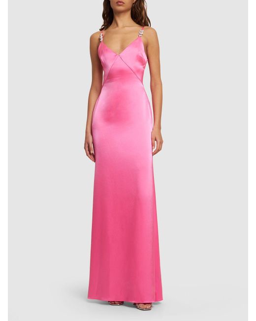 David Koma Pink Satin Gown W/ Crystal Straps