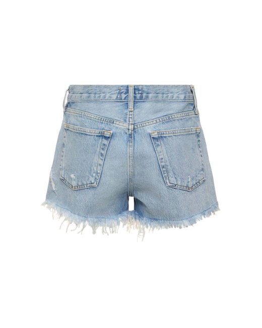 Agolde Blue Parker Frayed Cotton Shorts