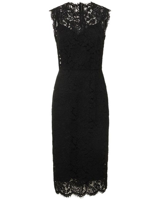 Dolce & Gabbana Black Sleeveless Lace Midi Dress